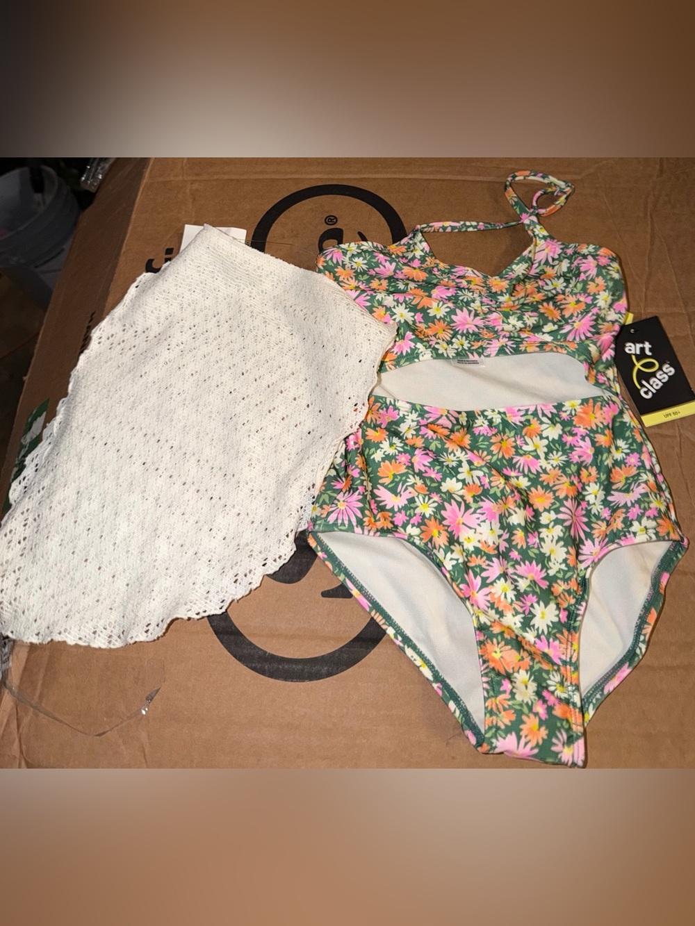 Target Girls Floral One-Piece Swimsuit with White Cover-Up